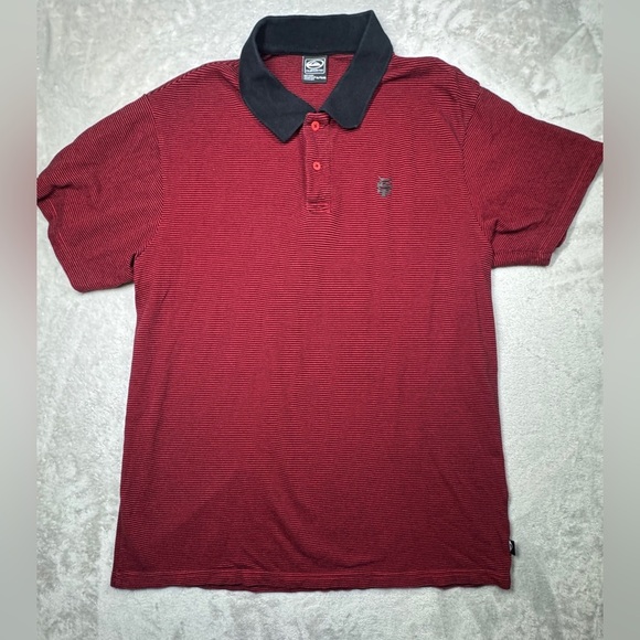 Quiksilver Other - Quicksilver Men’s Mercury Red Black Striped Surf Beach Polo Shirt Size XL